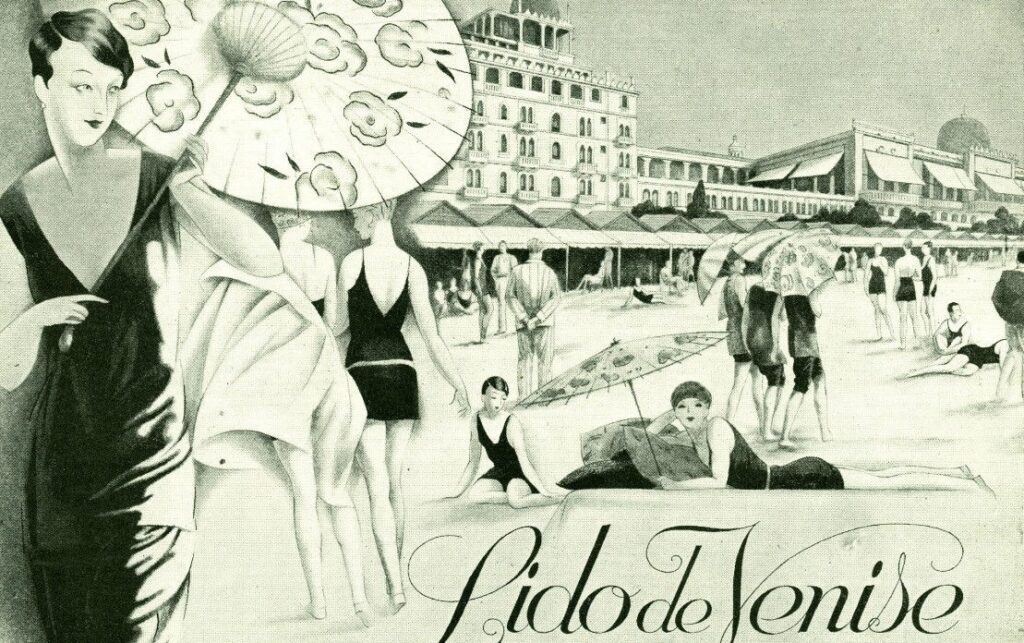 Lido di Venezia, foto storica della spiaggia di fronte all'Hotel Excelsior